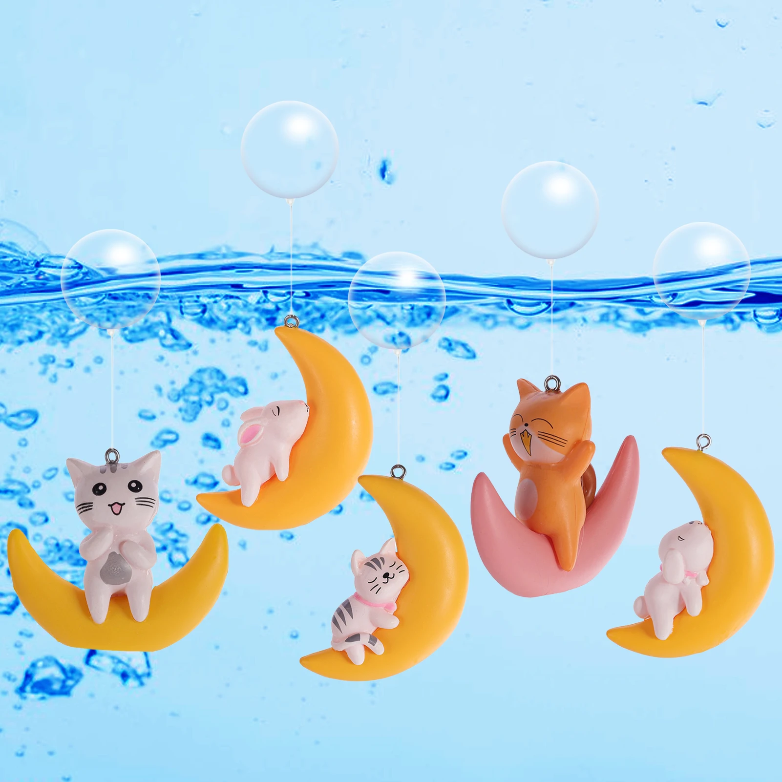 Eco-friendly Rabbit Cat Moon Float Figurines Mini Fish Tank Decorations Aquarium Accessories Mini Aquarium Floating Decor