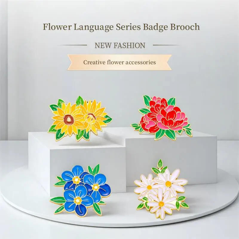 Flower Language Series Badge Peony Sunflower Daisy Forget-me-not Flower Brooch Personalized Creative Accessories Pin Buckle