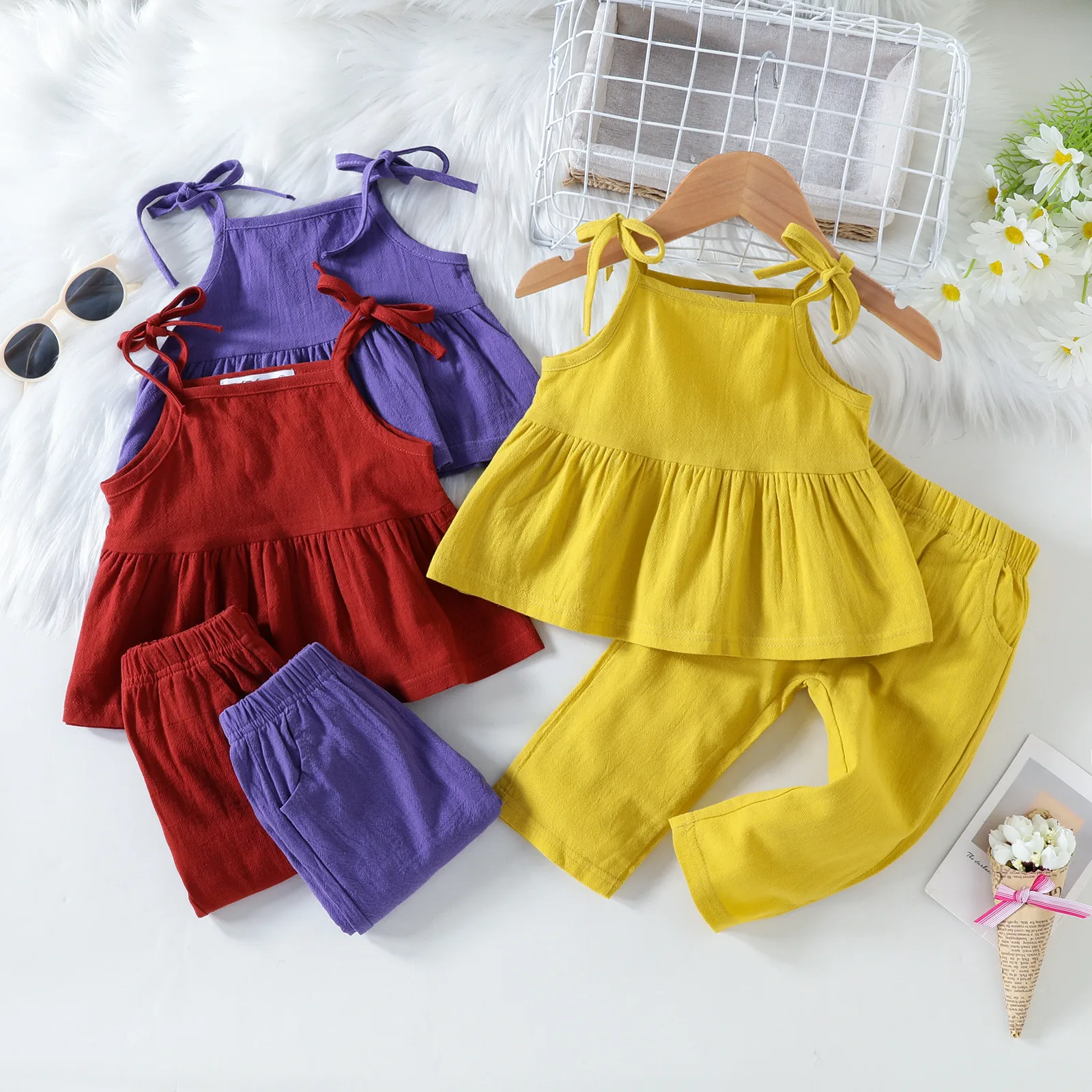 

Newly Born Woman Newborn Infant Baby Girls Spring Summer Solid Cotton Sleeveless Vest Long Pants Outfits Clothes Set 2