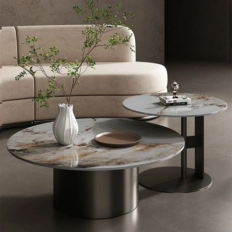 minimalistic designed simple clarity center table furniture stone top metal living room stainless steel coffee table