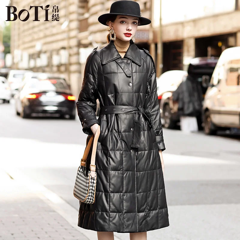 2023 Classic Fashion Patty Genuine Leather Down Coat Women's Mid Length Winter European Cotton Sheepskin Casual Style Leather