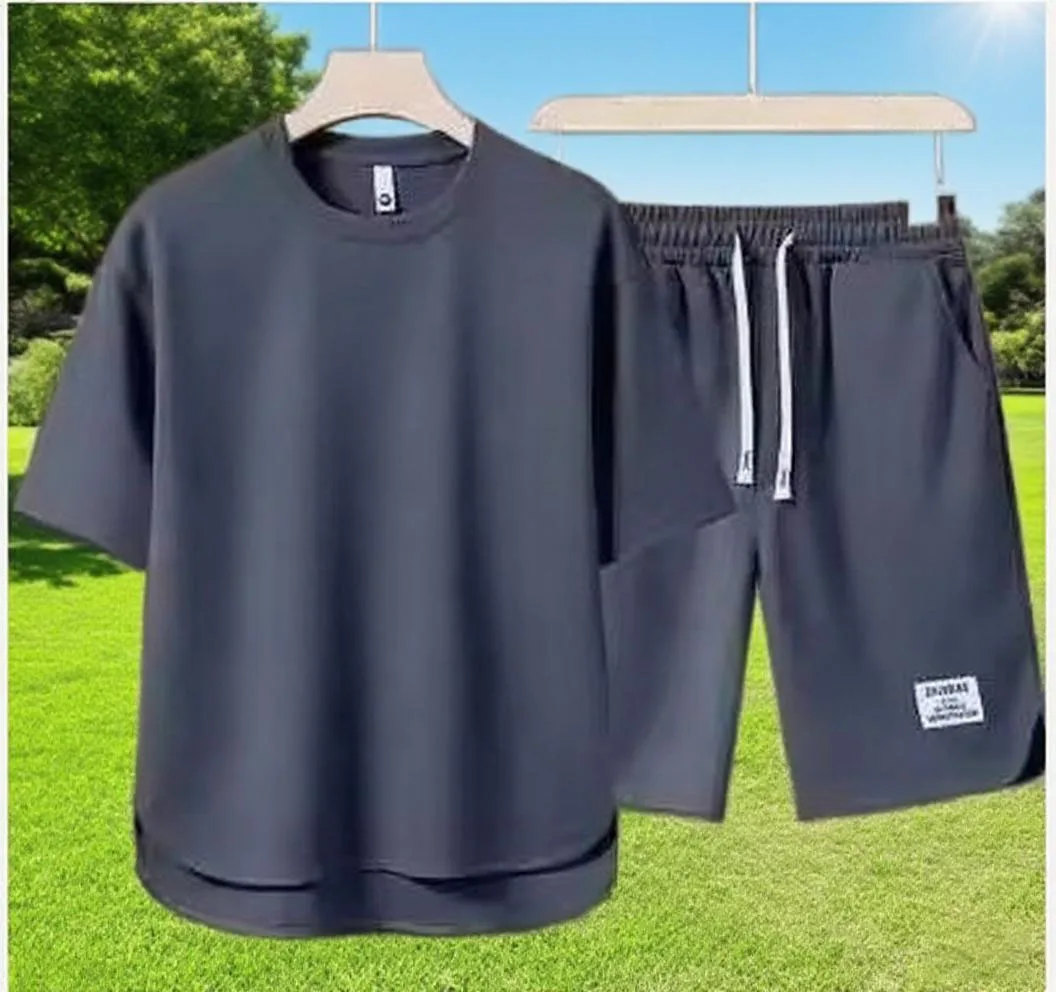 

Casual Sportswear Men's Summer Walf Checked Short Sleeves T-shirt and Shorts 2-Piece Set Korean Trendy Street Style