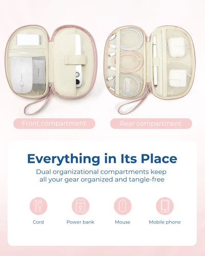 Imagen 2 del producto Bolsa organizadora de electrónica BAGSMART, bolsas de almacenamiento digitales de doble capa, bolsa de Cable de cargador de viaje multifunción para unidad Flash