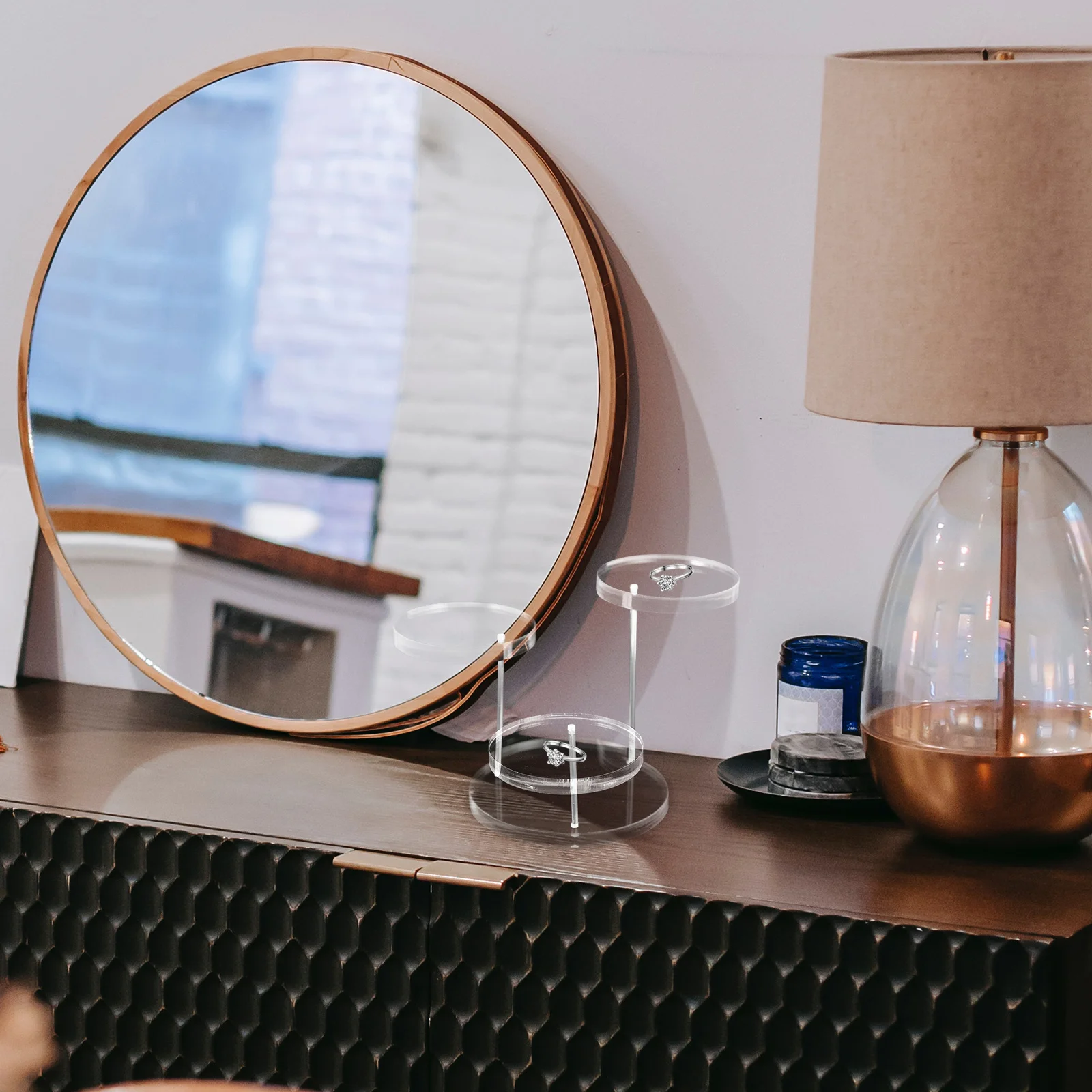 

Прозрачная круглая акриловая подставка для ювелирных изделий, многослойный органайзер-стойка, настольная полка для демонстрации колец, настольная стойка для ювелирных изделий