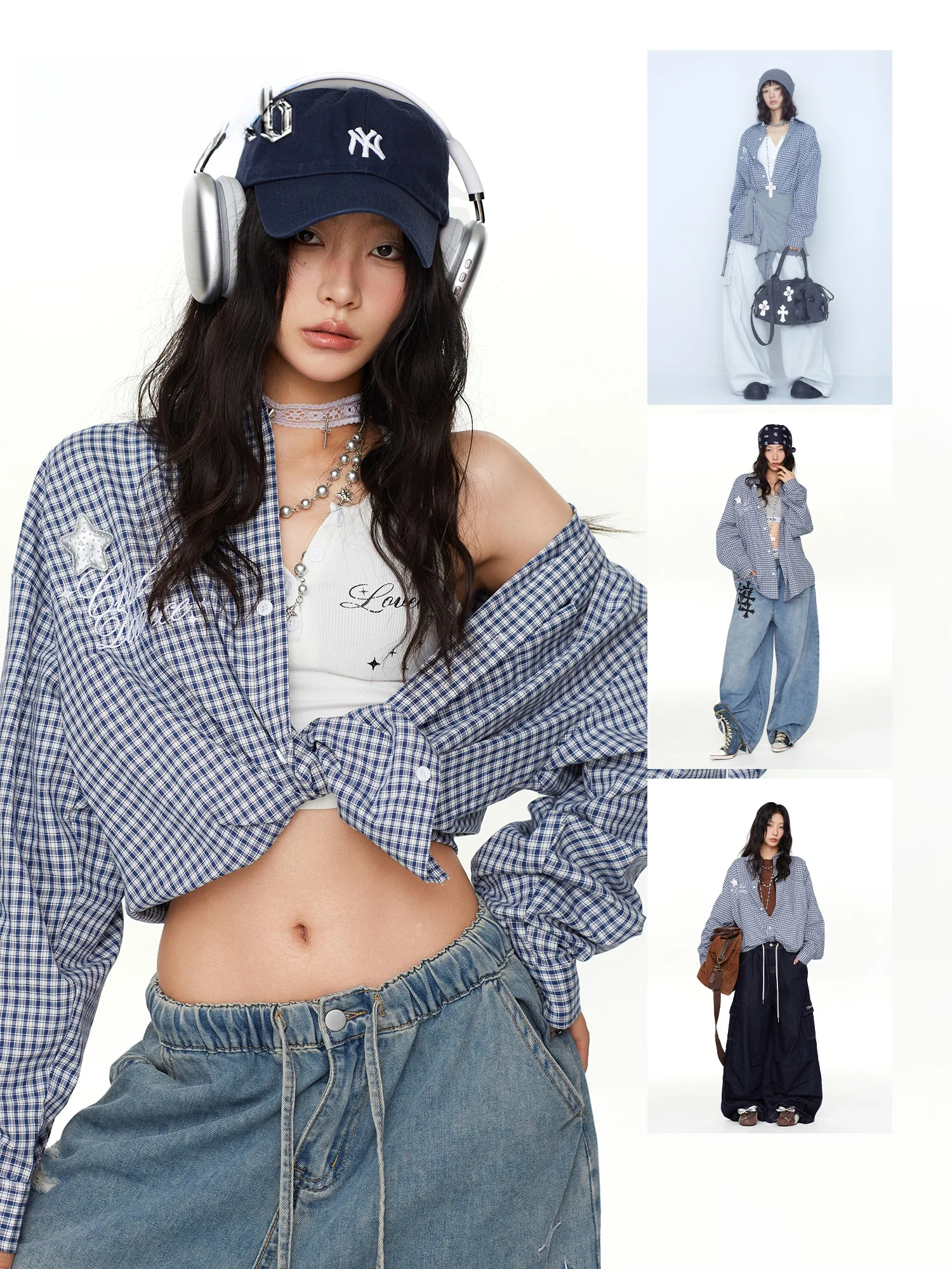 

CBXLAB Модный бренд Street Dance St Blue Plaid American Long Sve irt Верхняя одежда из чистого хлопка Джаз Пикантный топ для девочек