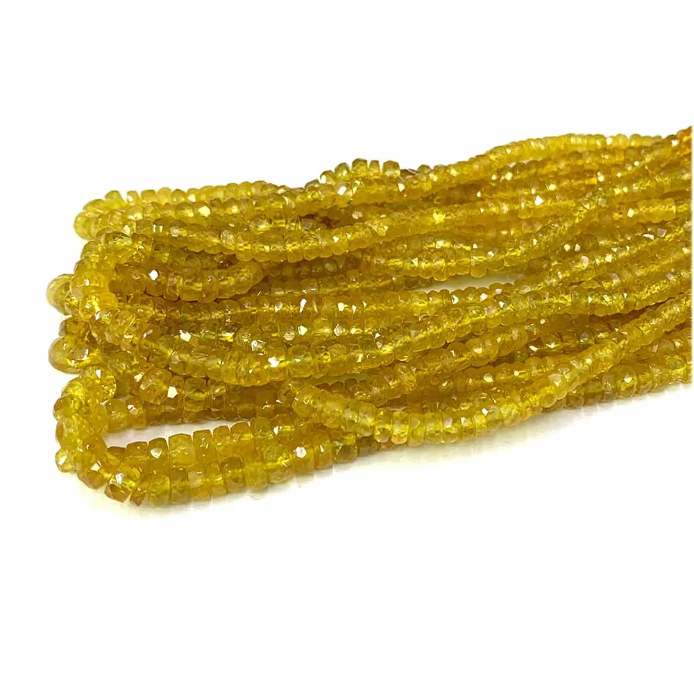 Veemake High Quality Yellow Sapphire Faceted Rondelle Beads Jewelry Design Making Natural Gemstones Crystal Necklace Bracelets