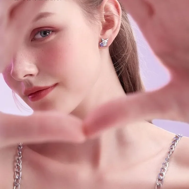 أقراط كرومي-كاواي سانريو من الفضة للإناث ، أقراط كرتونية لطيفة ، قلادة أذن Y2K ، هدايا للطلاب ، ديكور ، موضة #2