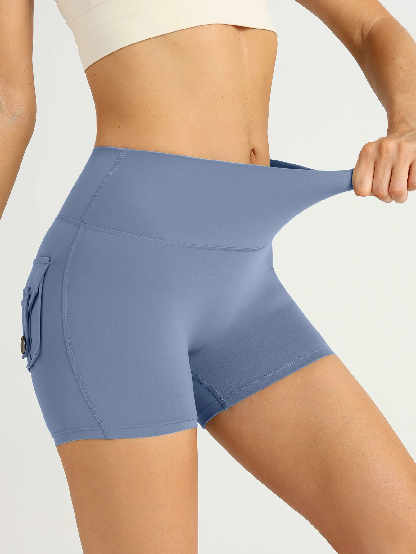 Women's High Waist Yoga Shorts High Elasticity Buttock Folds With Pockets Breathable Quick Dry Fitness Outdoor Yoga Sport Shorts