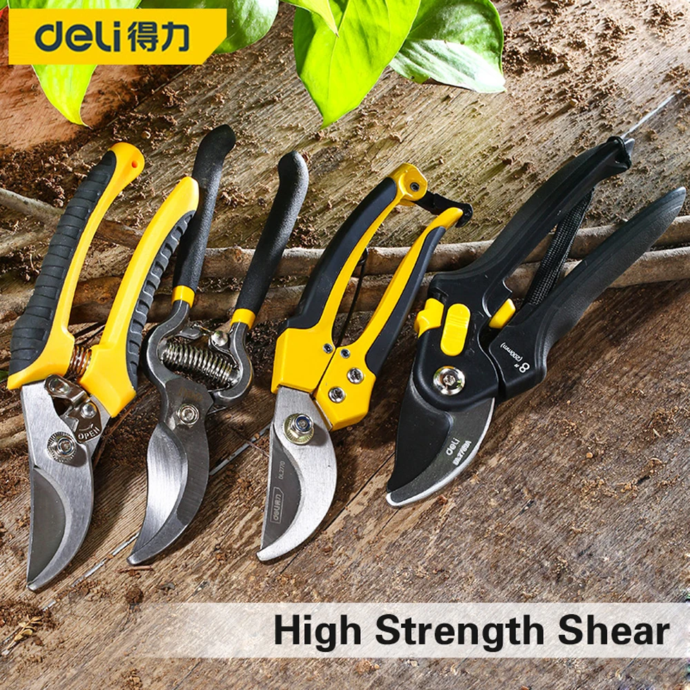 DELI Durable Pruning Shear Garden Tools Safety Labor saving High Carbon Steel scissors Gardening Plant Sharp Branch Pruners