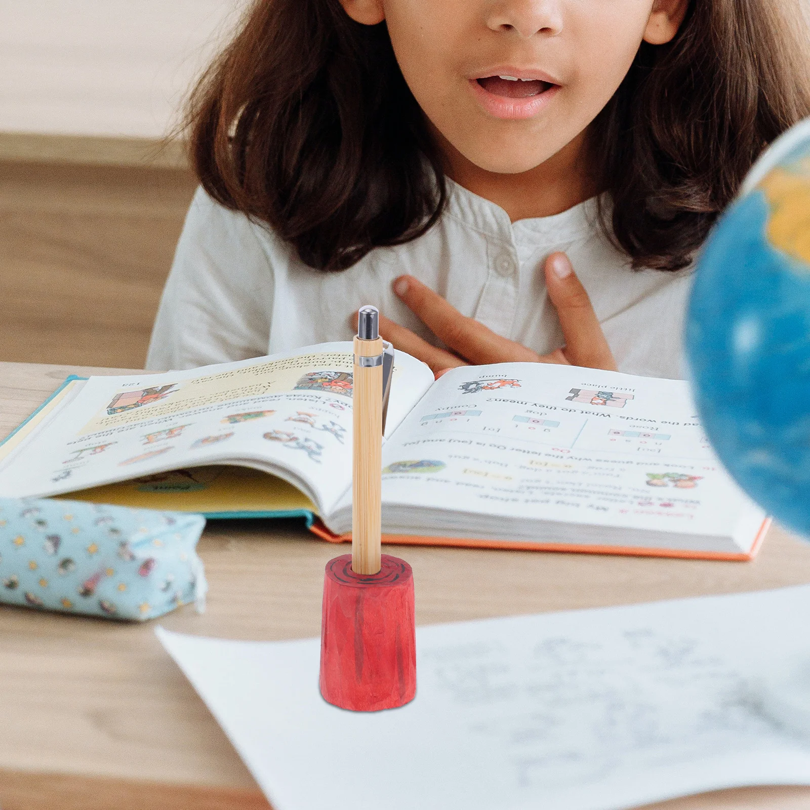 حامل أقلام خشبي لمكتب المكتب محاكاة جذع شجرة شكل قلم رصاص حامل ثقب واحد منظم القلم سطح المكتب الخشبي المستقر