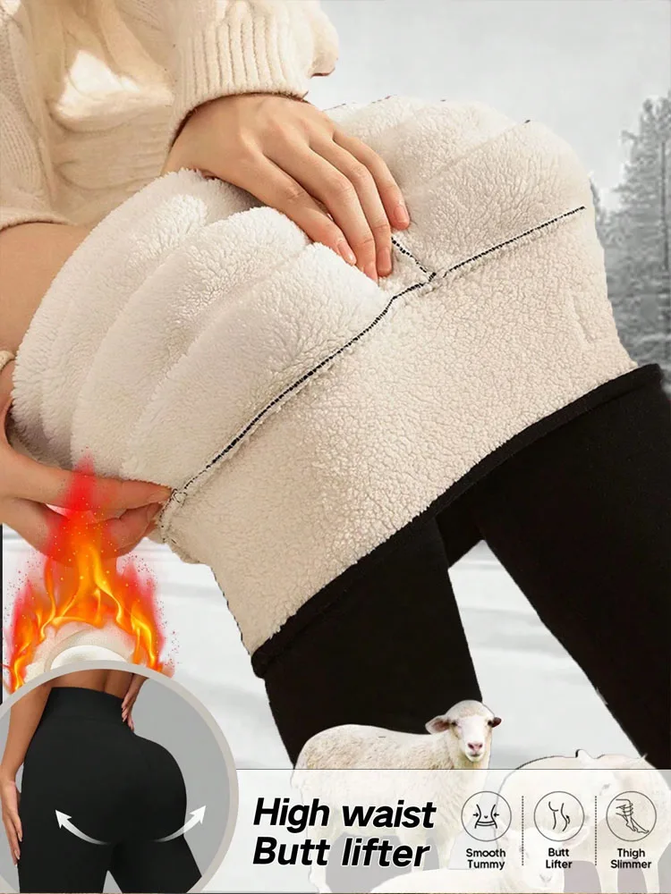 เลกกิ้งกำมะหยี่หนานุ่มสำหรับผู้หญิง สีพื้น ผ้าฟลีซหนา กางเกงเอวสูง กันหนาว ถุงน่องลำลอง สไตล์สตรีทแวร์