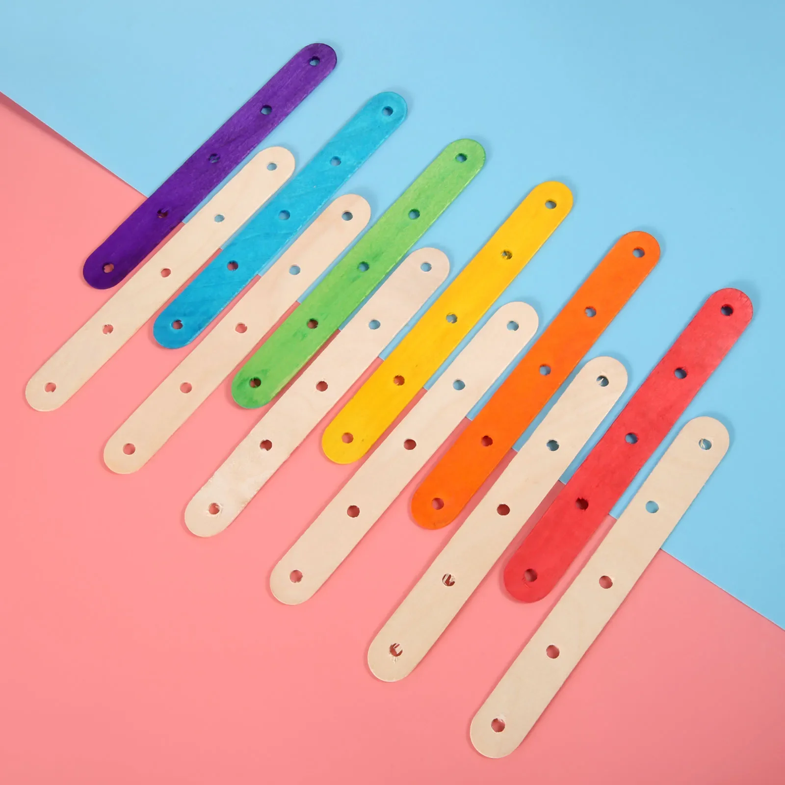 50pcs Ice Cream Sticks with holes Wooden Spoons Hollow Wood Popsicle Taster Lolly Natural/Colorful Nontoxic 15cm*1.8cm DIY Craft