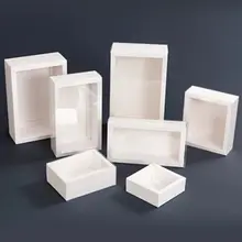 10 pçs caixas de presente pull-out gaveta caixas de papel kraft com janela clara presente embalagem de jóias negócios casamento festa de aniversário