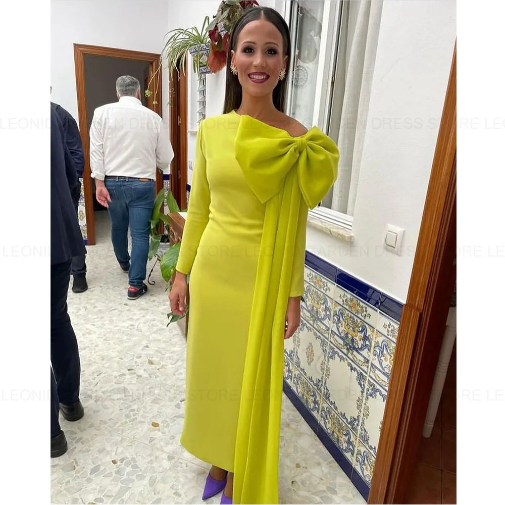 LEONID Yellow Simple Bow Mother of the Bride Dresses 2024 Sheath One Shoulder Front Split Long Elegant Wedding Guest Party Dress