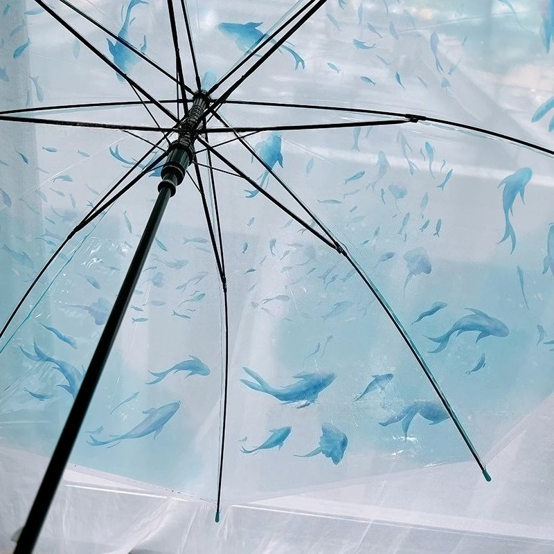 Transparent Aquarium Ocean Straight Handle Umbrella Folding Children Adult Universal Jellyfish Whale Photography Prop Umbrella - view 4