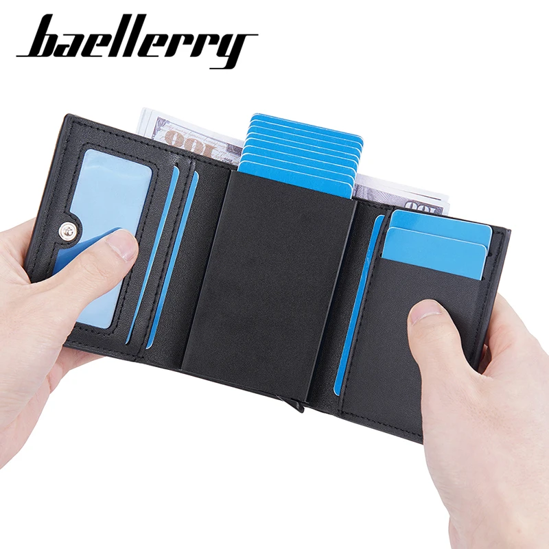 New RFID Short Men Card Wallets Free Name Engraving Popup Card Holder Luxury Brand Male Purse Simple Photo Holder Men's Wallet