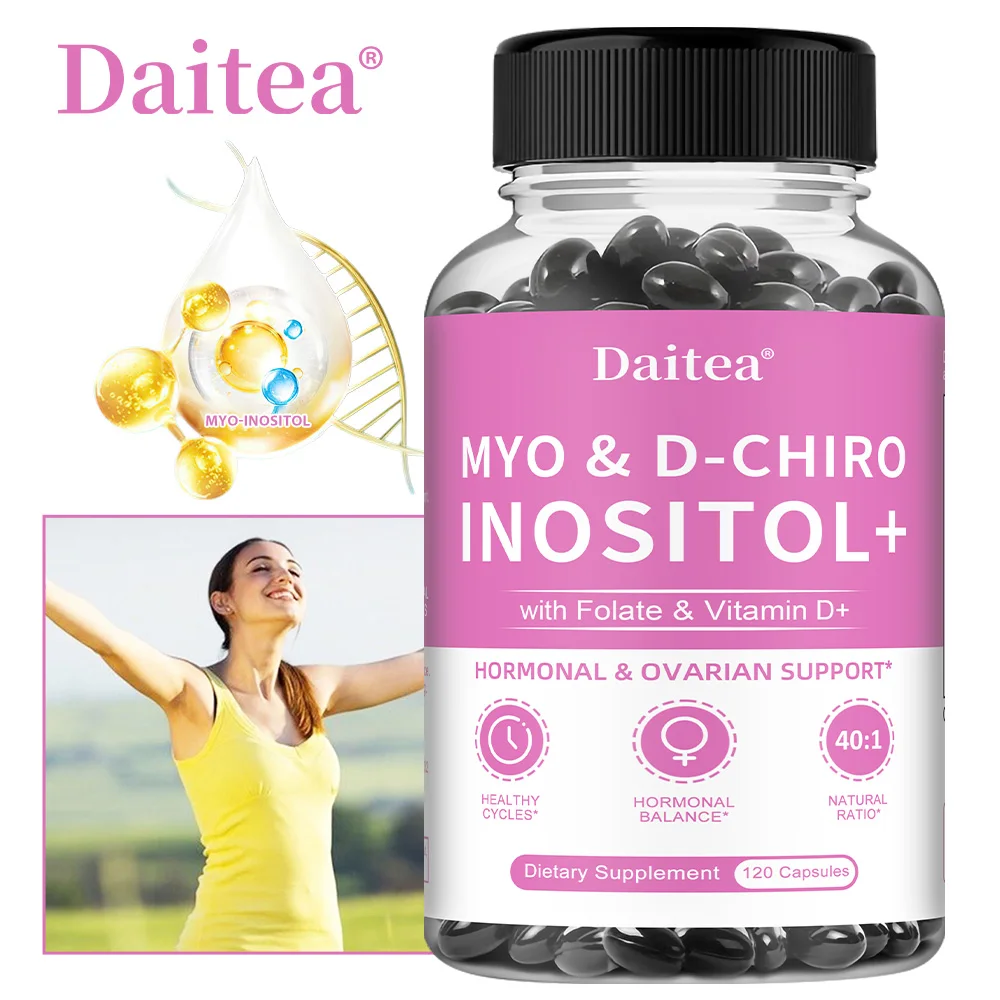 

Добавка Myo-Inositol & D-Chiro Inositol для женщин, соотношение 40:1, плюс папка и витамин D, обычные циклы и здоровье яичников