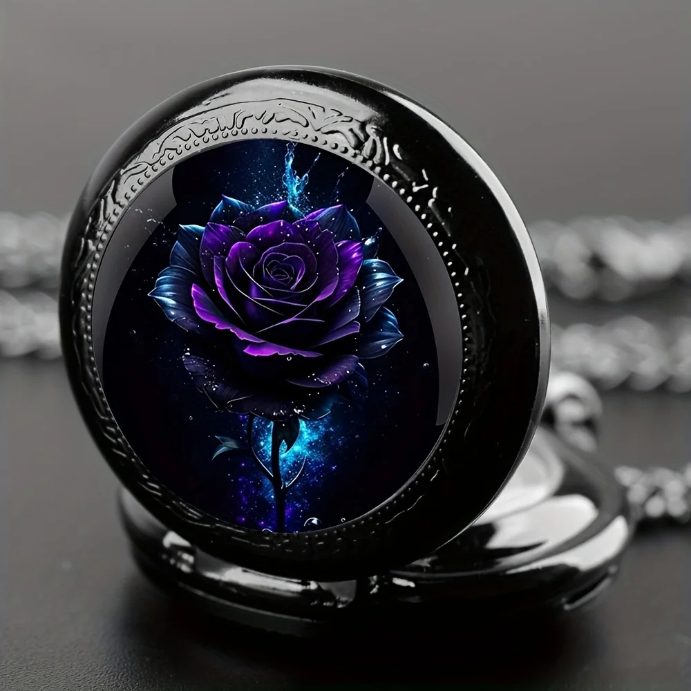 Orologio da tasca con movimento al quarzo rosa viola retrò, elegante catena di collana nera, accessorio per orologio dal Design squisito classico per le donne