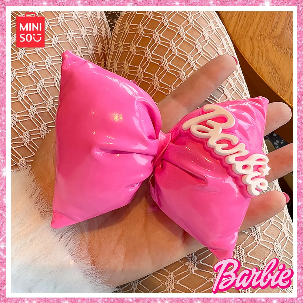 2024 New Miniso Barbie 3D Cotton Filled Bow Knot Hairpin Knot Large Rose Pink Hairpin Bang Hairpin Sweet Hair Hairpin Girl Gifts