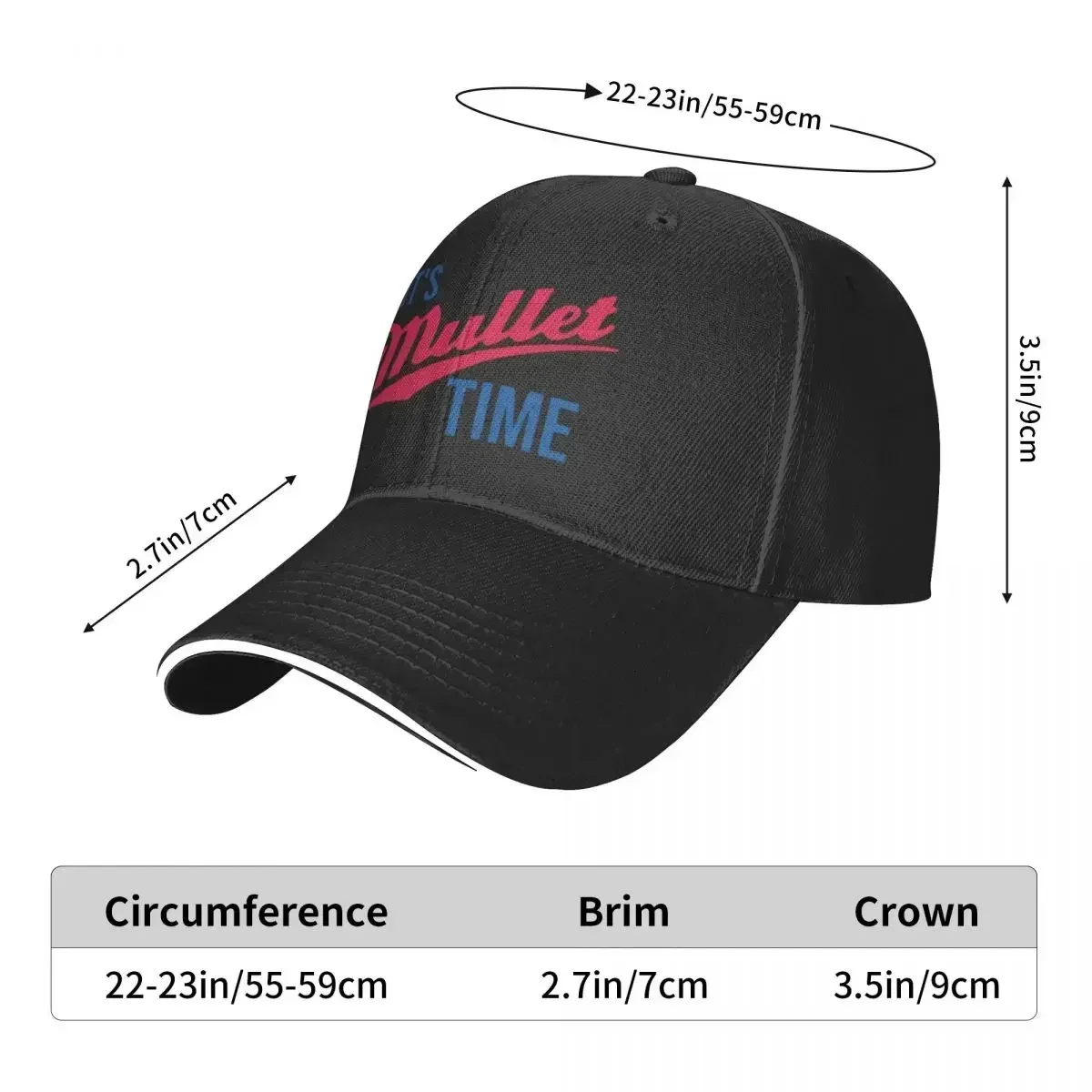 Unisex Baseball Hats It's Mullet Time, Funny Mullet Outdoor Streetwear Summer Sports Baseball Caps Hip Hop Cap Hat Polychromatic