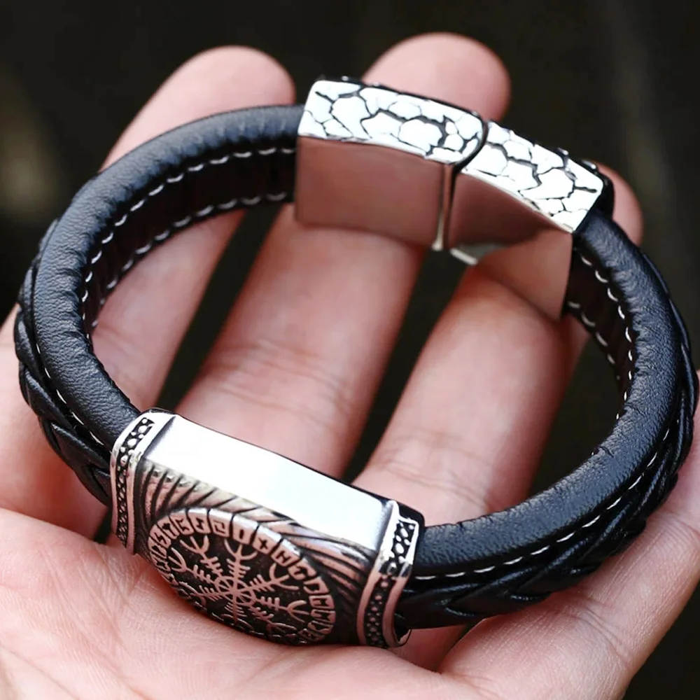 Vintage Odin Rune Viking Bracelet For Men Boy Norse 316L Stainless Steel Biker Viking Compass Bracelet Fashion Amulet Jewelry