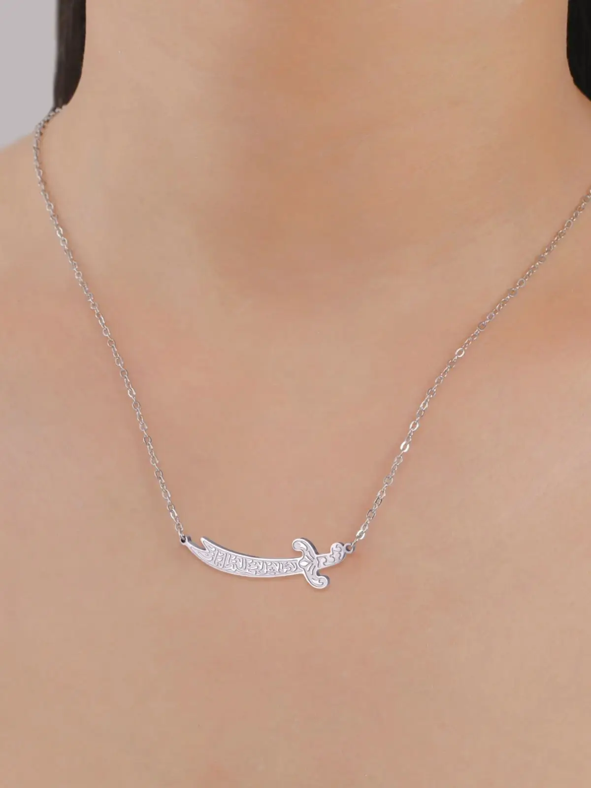 Kkjoy Islamischer Schwert-Anhänger, Edelstahl, muslimische Halsketten, religiöser Schmuck, Geschenk für Männer und Frauen – Detail 3