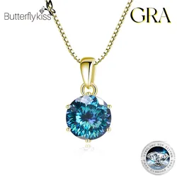 Butterflykiss Portuguese Cutting Moissanite Diamond 6.5mm Necklace For Woman Pendant 925 Silver Chains Party Bridal Fine Jewelry