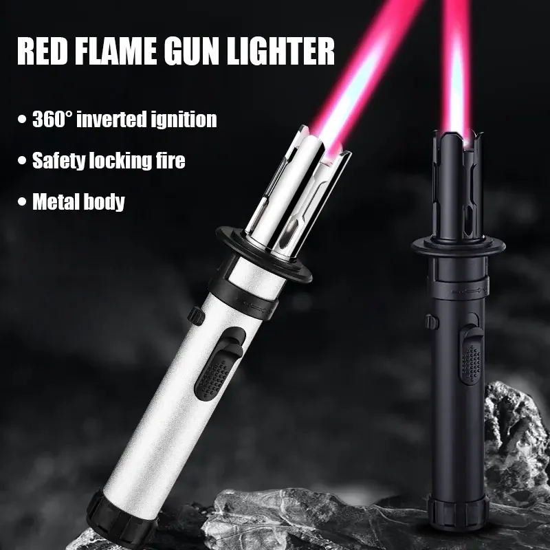 Personalized Lightsaber Design With Dual Safety Switch, Flame Size Can Be AdjustedFreelyWindproof Red Flame Direct Spray Lighter