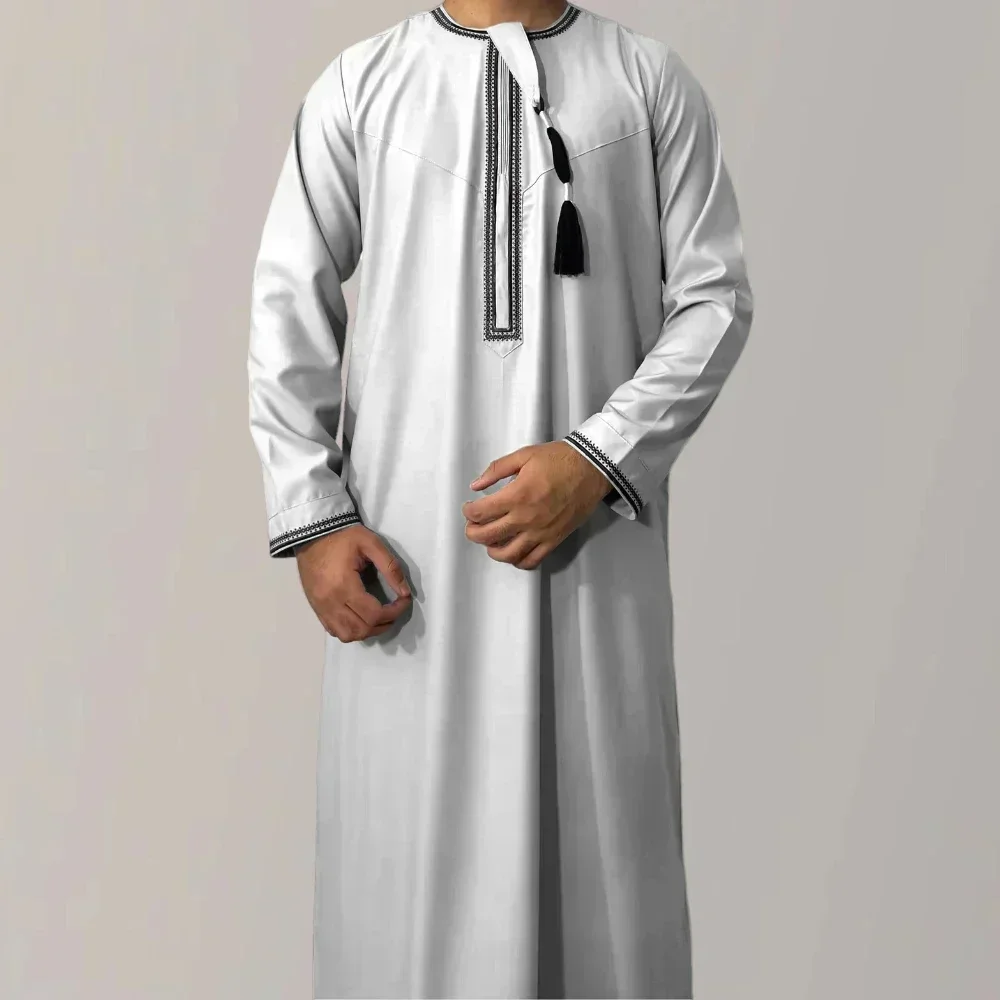 Nouveaux hommes musulmans à manches longues Robe pull Abaya Daffah Jubba Thobe Pakistan saoudien arabe caftan Islam vêtements Robe de prière Afghan