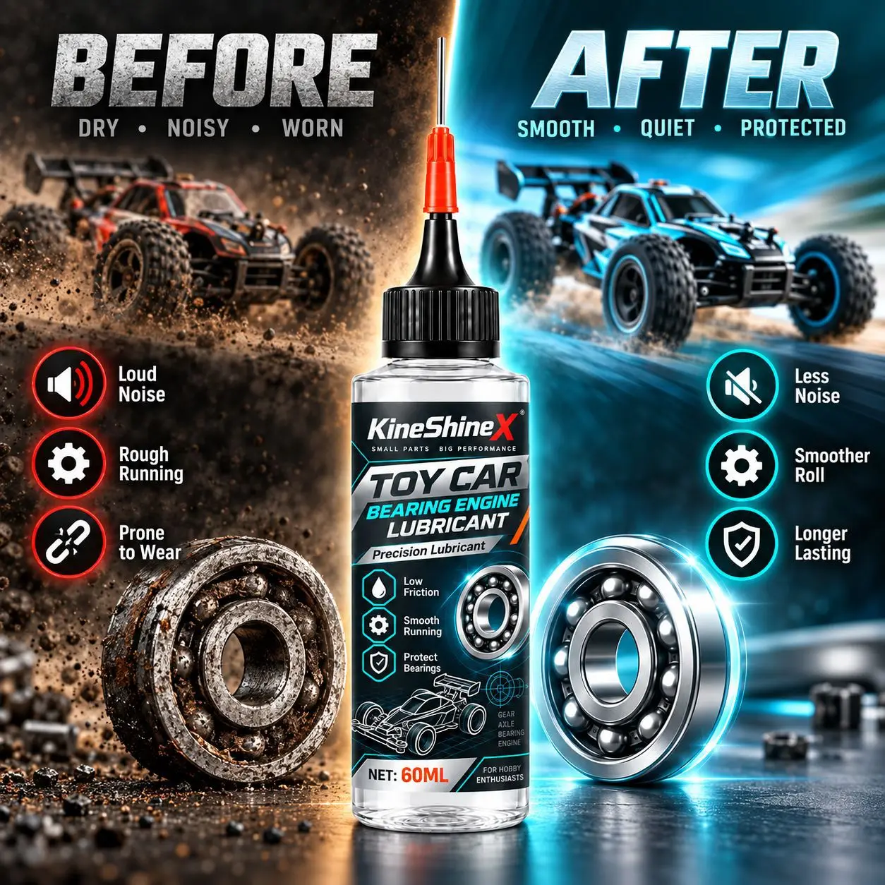 60ml RC Car Bearing Lubricant Precision Needle Oil for Bearings Gears Axles Low Friction Smooth Running Hobby Maintenance