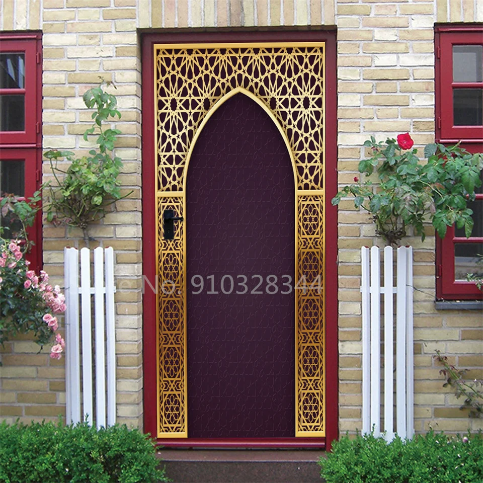 Arabic Style Door Sticker Self Adhesive Wallpaper Living Room Bedroom Decor Muslin Style Decal Door Cover Home Design Decoration