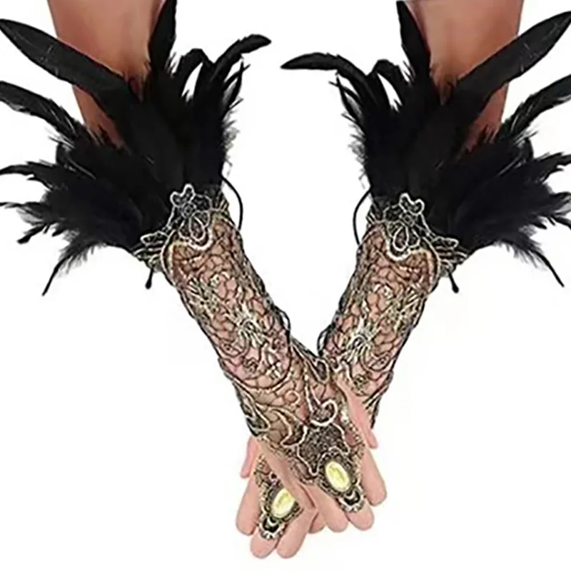 Witch Jewelry Accessories Vintage Feather Bracelet Gloves Gold Lace Arm Chain Wide Bracelet for Women Party Birthday Present