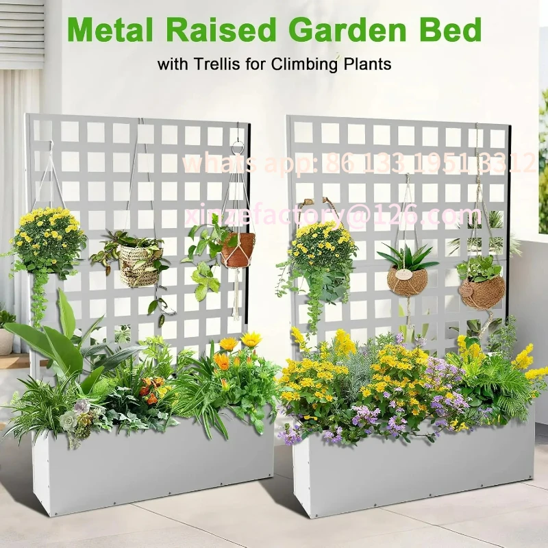 

Customizable Metal Planter Box with Trellis, 71"x47"x12" Raised Garden Bed, Outdoor Garden Box with Privacy Screen