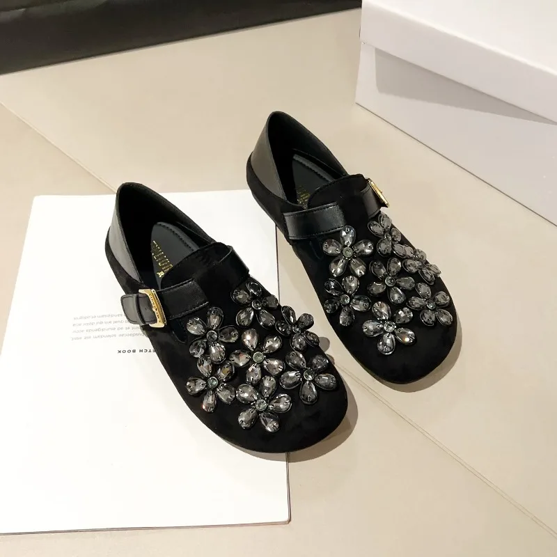 

New Womens Shoes Exquisite Rhinestone Flower Loafers for Woman Fashion Baotou Platform Casual Shoes Designer Shoes Zapatos Mujer