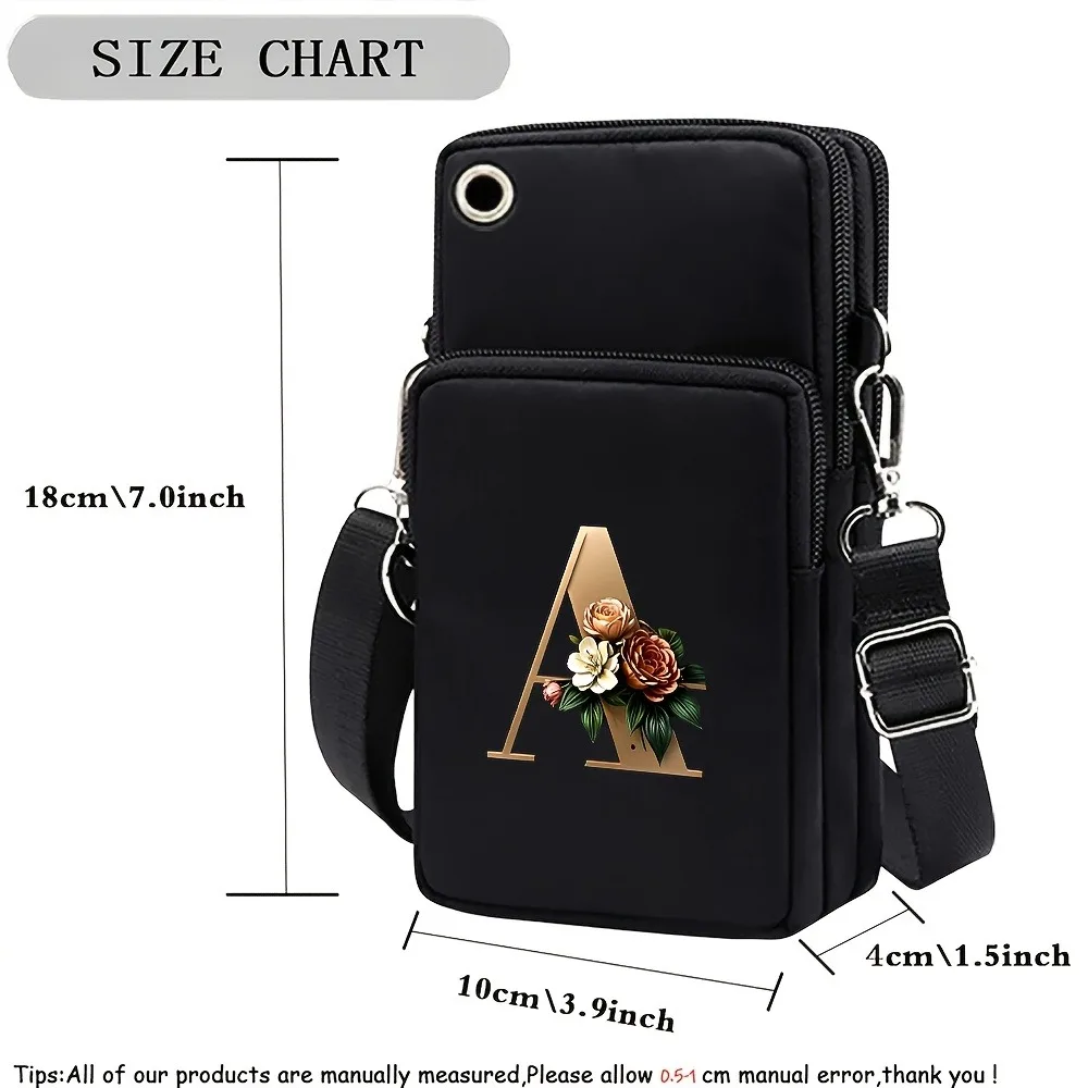 Fashion A-Z Letter Print Women's Crossbody Bag Large Capacity Three-Layer Zipper Phone Bag Daily Travel Coin Purse image 2