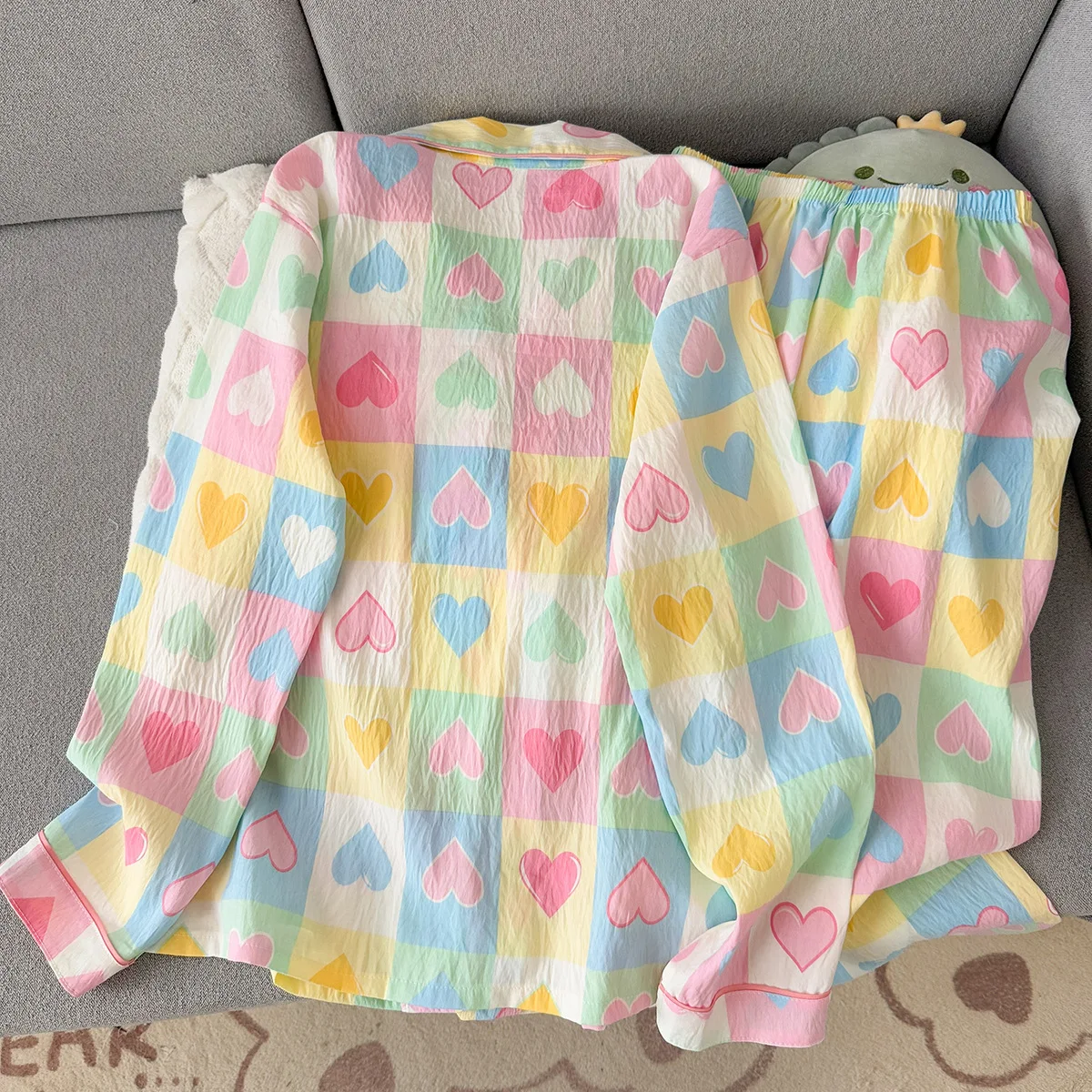 Spring and Autumn New Women's Long-Sleeve Pajamas Cloud Cotton Long Pants with Lapel Cardigan Loose Girl's Homewear Pajama Set