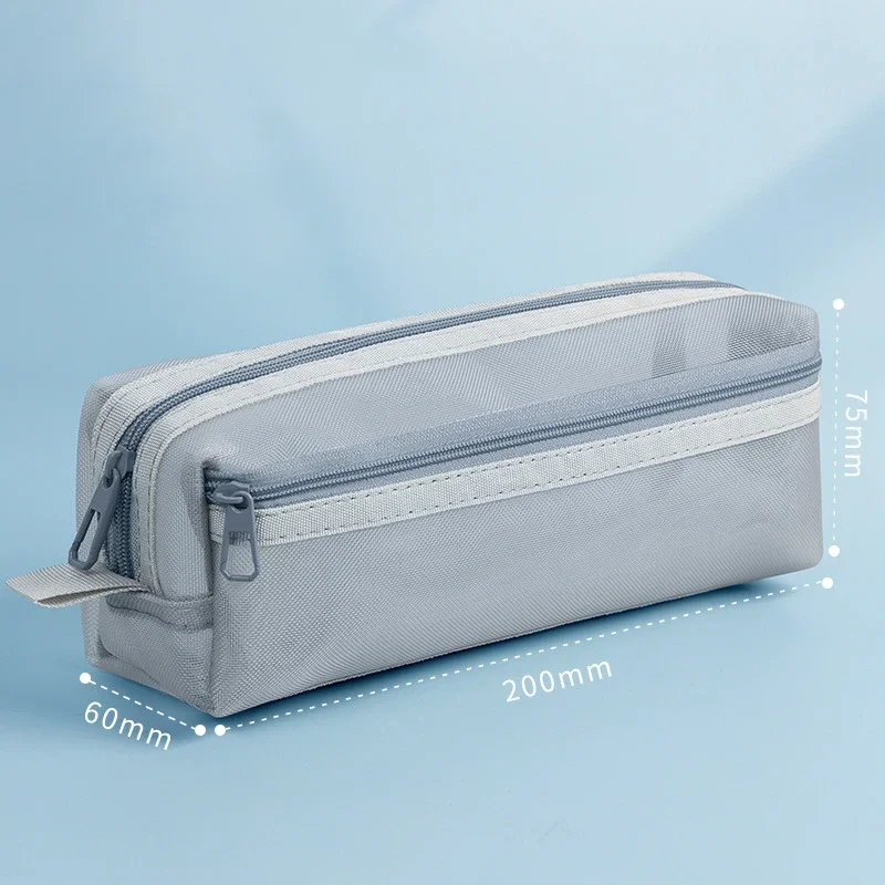 Imagem -05 - Estojo Transparente Portátil para Lápis Malha à Prova Dágua Grande Capacidade Bolsa para Caneta Zíper Simples Estética Papelaria Material Escolar