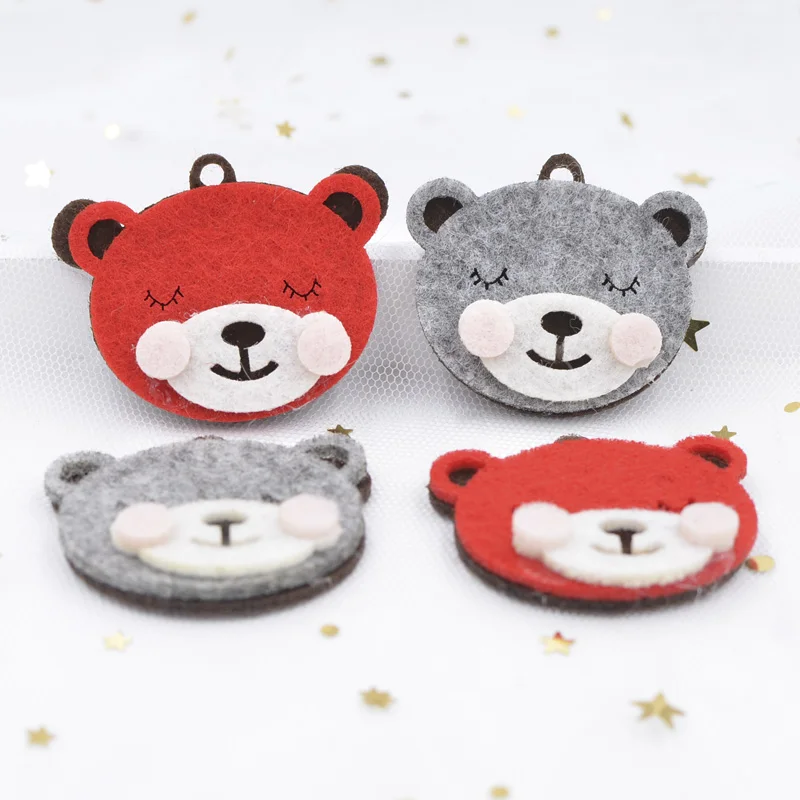 10Pcs Nonwoven Kawaii Bear with Hole Appliques for DIY Kid's Bracelet, Backpack, Key Ring, Bag Pendants Accessories Ornament