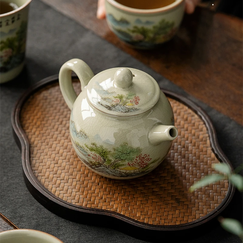 Landscape Pottery Kettle Vintage Teapot Tea Ceremony Set Milk Oolong Tea Tie Guan Yin Jasmine Antique Teaware Type