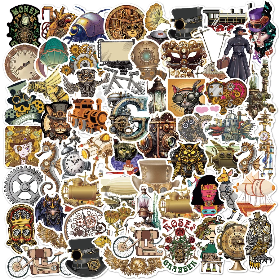 10/50/75 PCS adesivi Steampunk retrò per bambini decalcomania in vinile per Laptop fai da te bicicletta auto bagagli Skateboard adesivi impermeabili