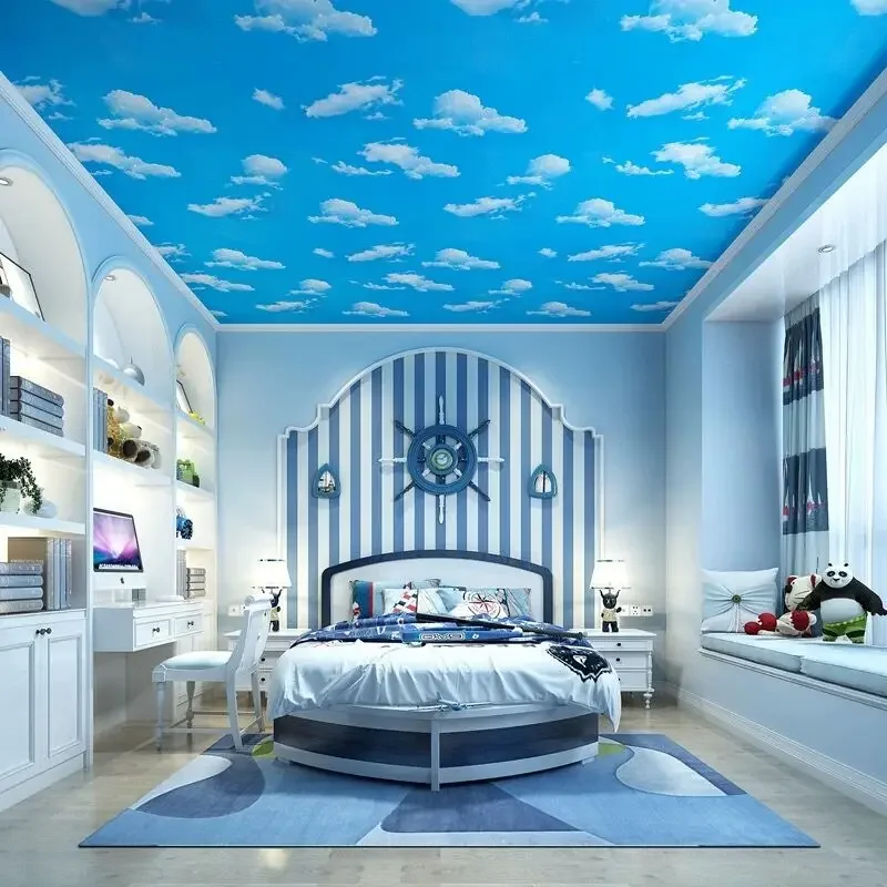 Blue Self-adhesive Wallpaper Moisture-proof Bedroom University Dormitory Children's Room Home Decoration Sticker Wallpaper