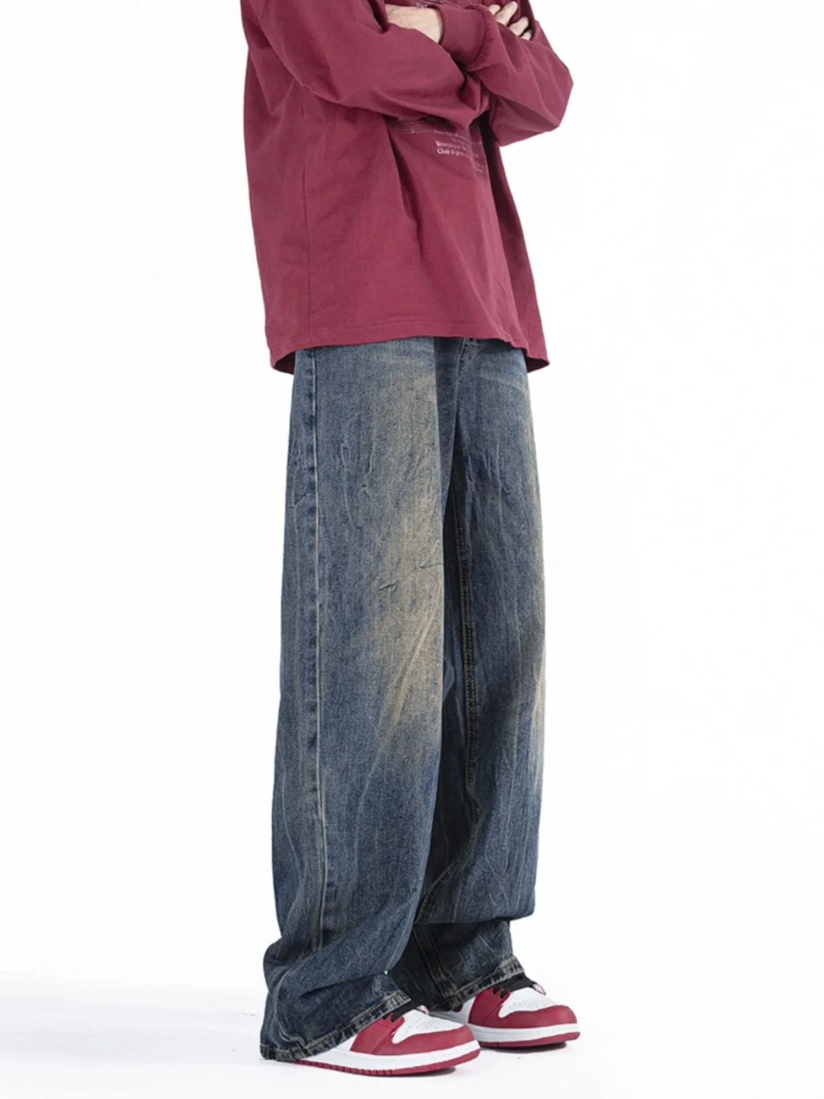 

Мужские джинсы свободного кроя в американском ретро-стиле, с завышенной талией, прямые, износостойкие, молодежные, модные, весна-осень