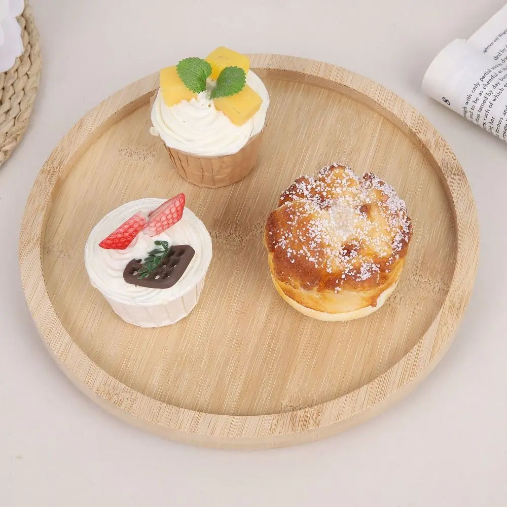 

Simple Design Natural Wooden Sofa Tray Foldable Bamboo-Wood Color Snack Tray Portable Circular Armrest Tray Item Storage