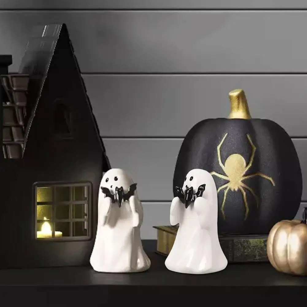 Nuovo fantasma in ceramica di bell\'aspetto con pipistrello figurina decorativa di Halloween spettrale in resina fantasma di Halloween che cammina