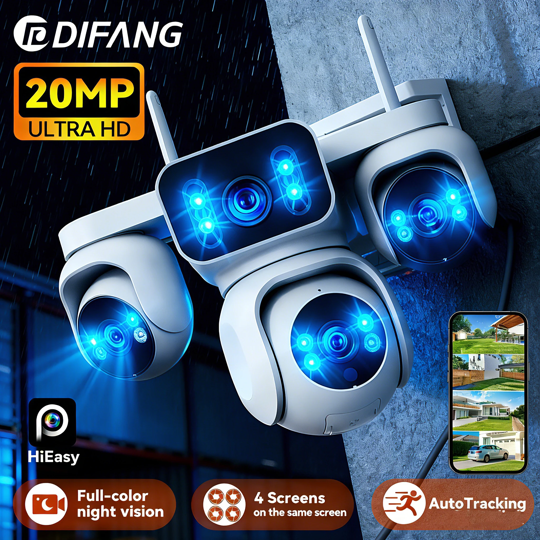 

DIFANG New10K 20MP WiFi Outdoor Security Camera PTZ Auto Track 12X Zoom Night Vision CCTV IP Surveillance Camera for Home Street