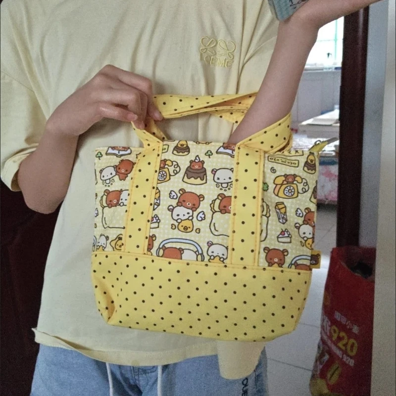 Yellow Rilakkuma Polka Dot Zipper-Style Commuter Handbag Travel Cosmetics Y Storage Bag Water Cup Bento Bag Girl's Birthday Gift - view 6
