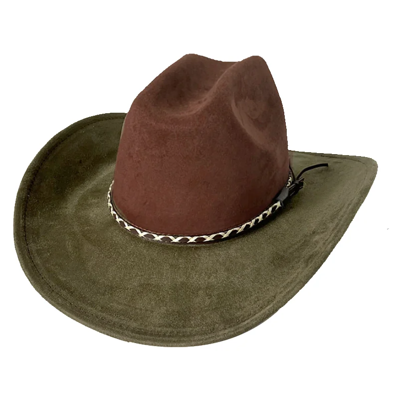 Suede Colorblock Cowboy Hat New 58CM Size Cowboy Hat Suede Material Water Drop Top Men's and Women's Knight Hat 2026