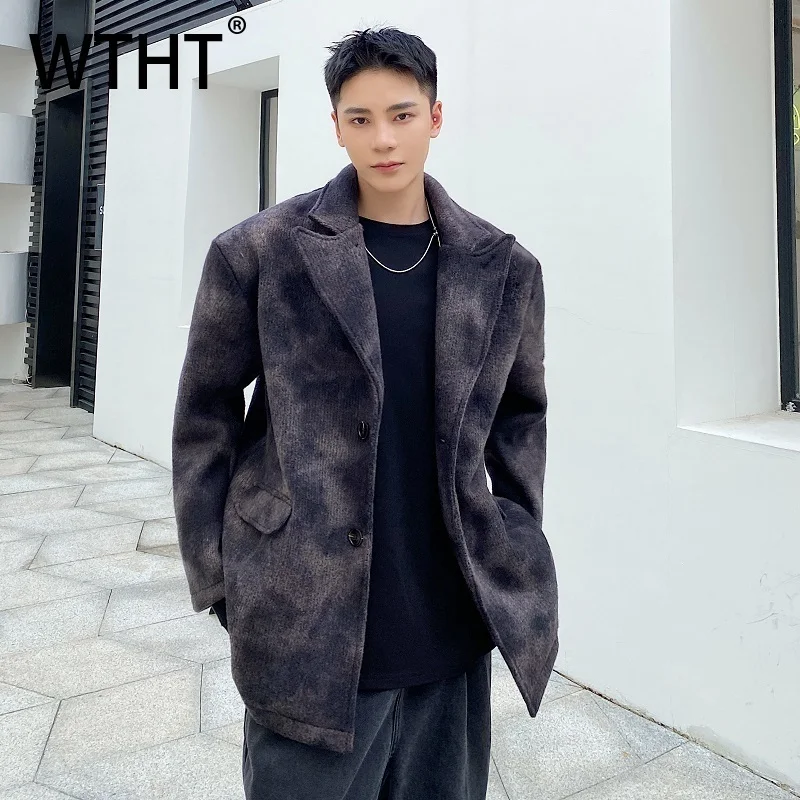 

WTHT Fashion 2025 Autumn Men's Pockets Tie Dye Design Coats Trendy Korean-style Lapel Double Buckle Jackets Male 2A2114