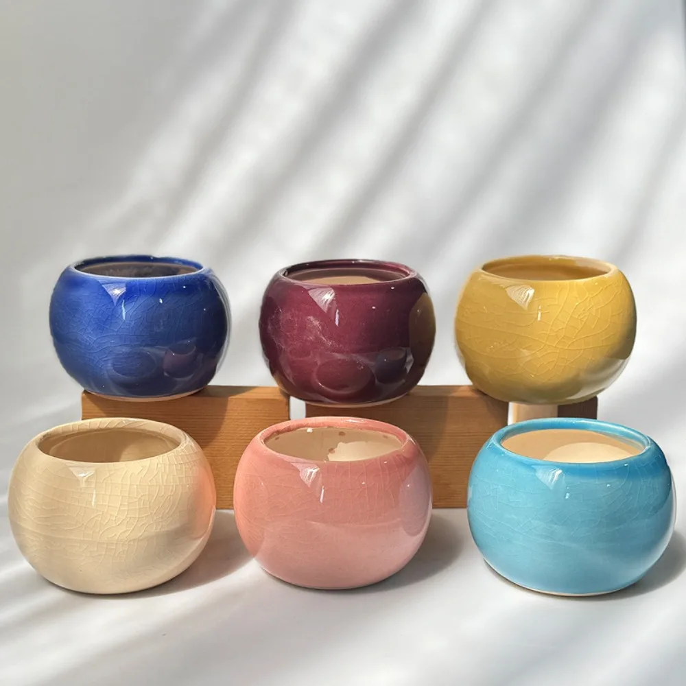 Succulent flower pot Ice crack Macaron cute special simple ceramic home desktop decoration meat green plant flower pot