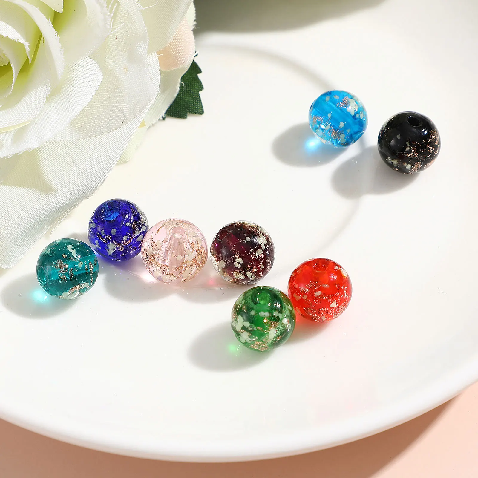 

80 Pcs Luminous Glass Bead Jewelry Beads for Jewellery Making Loose Bracelets Round Shaped